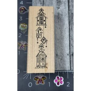 Hampton Art Birdhouse Border Row 1997 Rubber Stamp Wood #Q88